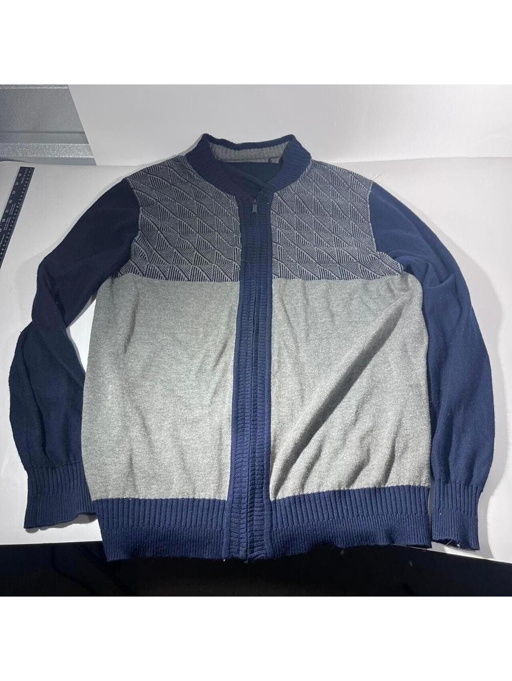 Sean John Navy blue & gray zip-up sweater Mens 2XL